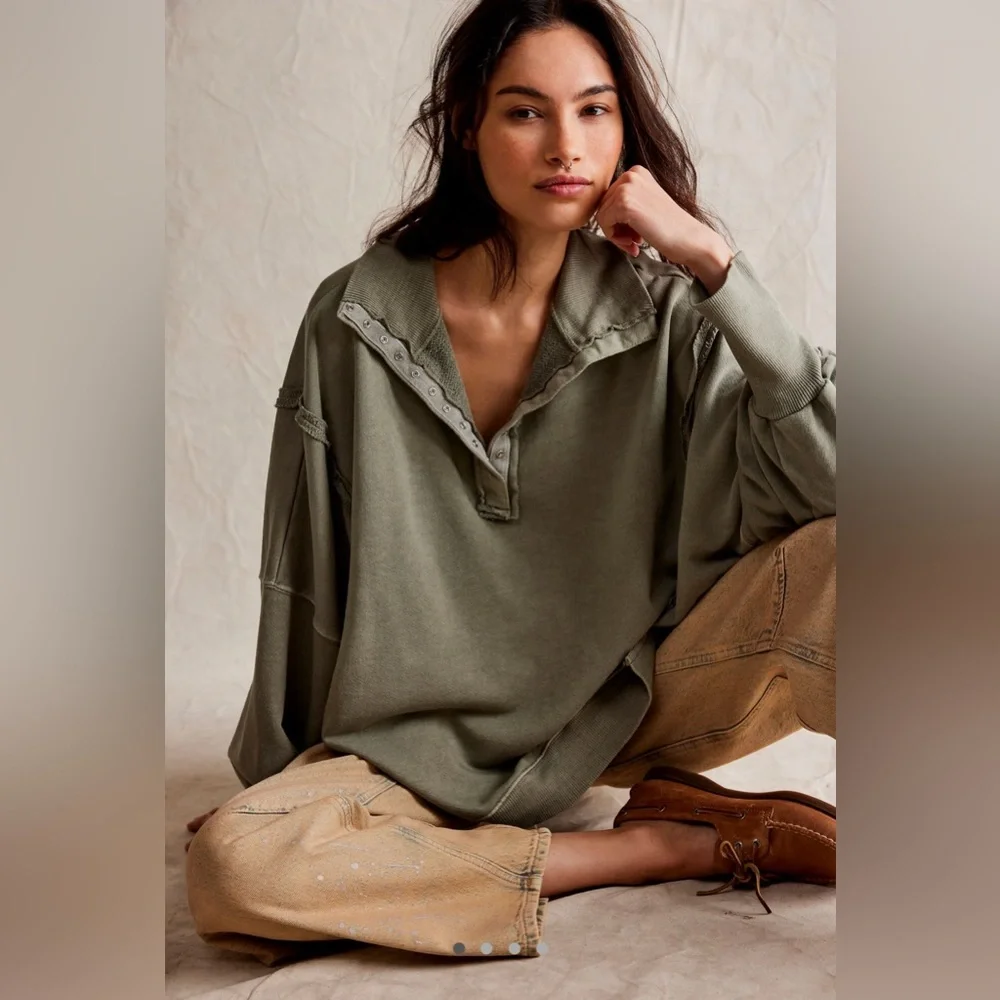 NWT Free People Henley Camden Sweatshirt - Picture 4 of 9